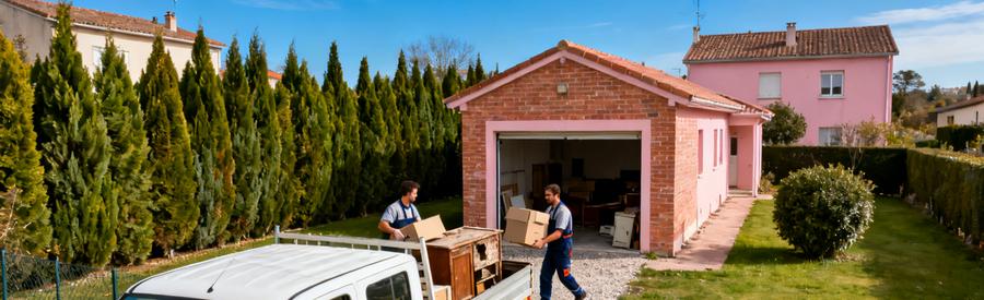 Pavillon Balma Chantier Debarras Professionnel Pavillon résidentiel à Balma avec débarrasseurs professionnels chargeant meubles et cartons dans camionnette