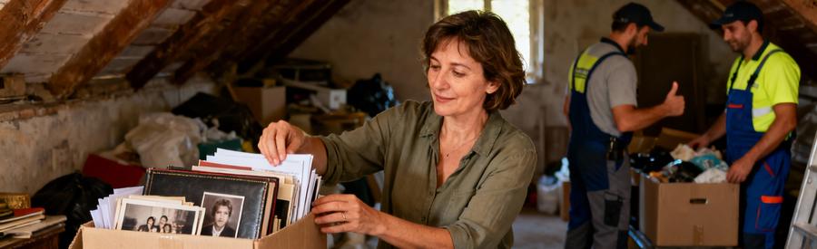Preparation Tri Objets Avant Intervention Choisy Femme organisant le tri de ses affaires en cartons étiquetés avant l'intervention d'un professionnel à Choisy-le-Roi