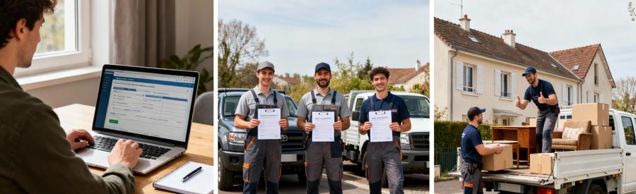 Processus Comparaison Professionnels Debarras Nogent Processus en 3 étapes : demande en ligne, comparaison d'offres de professionnels, réalisation du débarras à Nogent