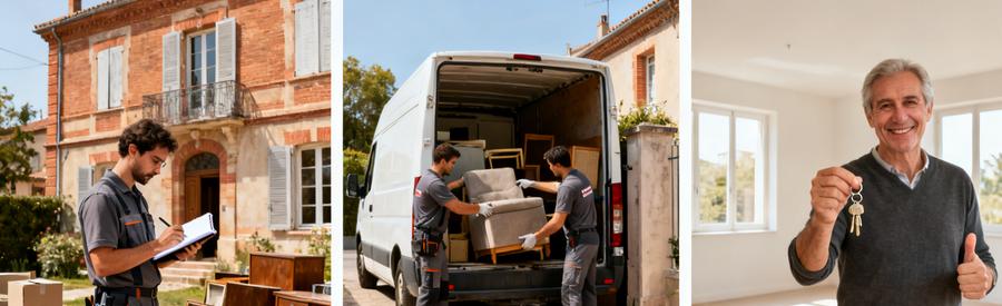 Processus Intervention Professionnelle Vide Maison Étapes d'une intervention professionnelle : évaluation du volume, chargement des encombrants et remise de clés