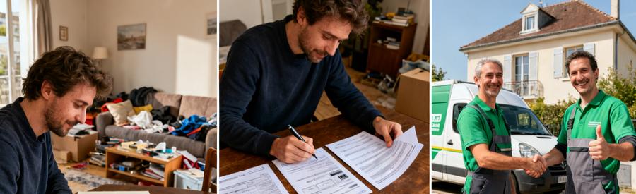 Processus Organisation Intervention Suresnes Étapes organisation débarras à Suresnes : description projet, comparaison offres professionnels, choix intervenant
