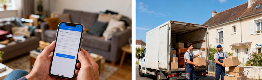 Processus Simple Comparaison Choix Professionnels Choisy Processus en trois étapes : description du besoin sur smartphone, comparaison de devis papier, intervention professionnels