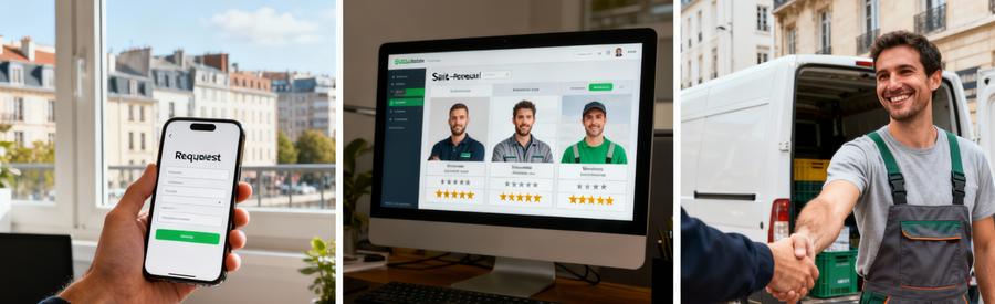 Parcours utilisateur SuperDebarras : demande en ligne, comparaison professionnels, intervention à Saint-Ouen