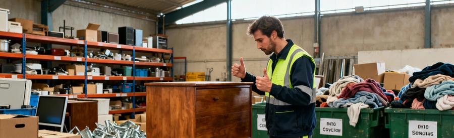 Professionnel triant objets récupérés lors d'un débarras à Pontoise pour recyclage et réemploi responsable