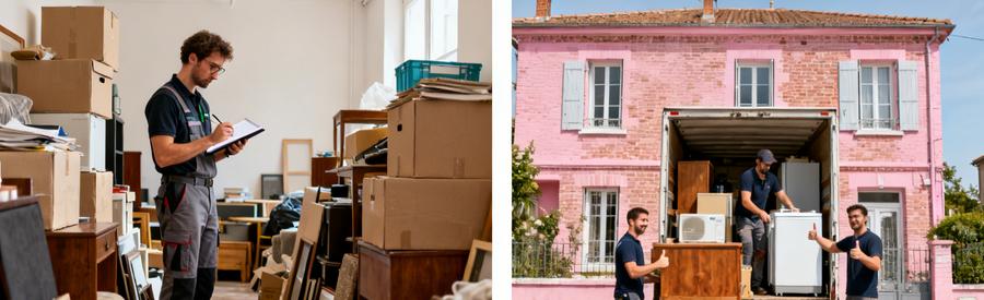 Professionnels Debarras Adaptation Volumes Toulouse Débarrasseurs professionnels adaptant leur intervention du studio à la maison familiale à Toulouse