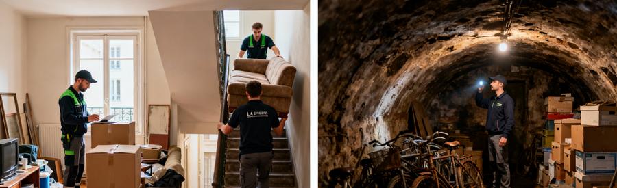 Professionnels du débarras intervenant dans appartement, escalier et cave à La Courneuve avec expertise locale
