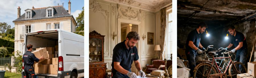 Professionnels intervenant sur trois types de chantiers à Vanves : déménagement, succession et cave encombrée