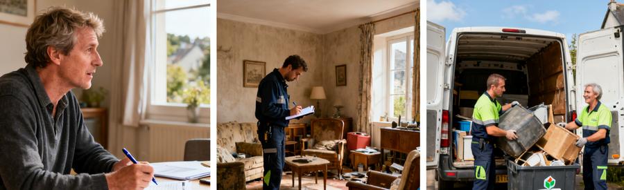 Superdebarras Finistere 3 Etapes Processus Les trois étapes du processus SuperDebarras en Finistère : description du besoin, inspection professionnelle, et enlèvement efficace des encombrants
