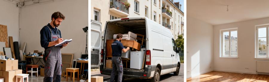 Tarifs Intervention Professionnels Villiers Le Bel Professionnels évaluant volume puis chargeant encombrants à Villiers-le-Bel, résultat final appartement vide
