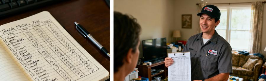 Professionnel présentant grille tarifaire claire pour intervention à Thiais, transparence des coûts