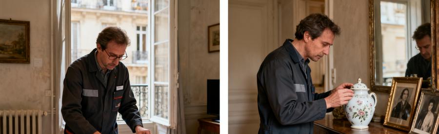 Tri Objets Valeur Succession Venissieux Professionnel Professionnel triant documents administratifs et évaluant objets de valeur lors d'une succession à Vénissieux