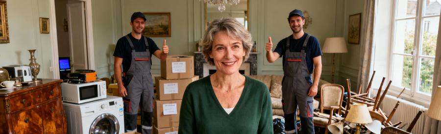 Particulier effectuant le tri d'objets avant débarras à Franconville, séparant objets de valeur et encombrants à évacuer