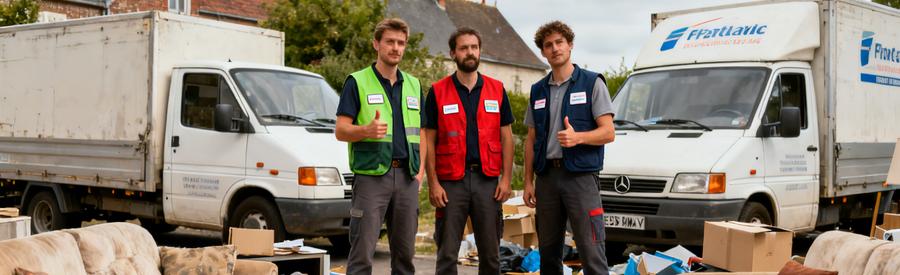 Trois débarrasseurs professionnels vérifiés à Arras comparant leurs services pour un débarras de salon encombré.