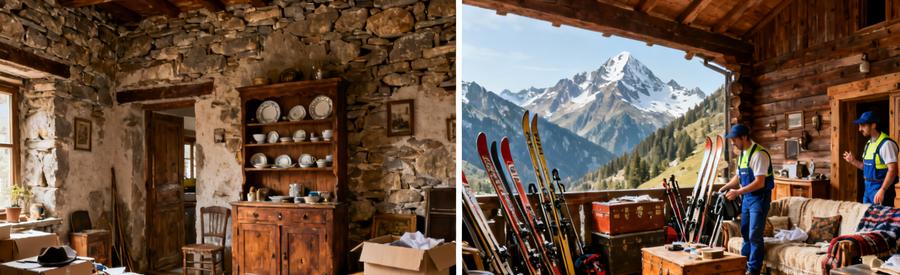 Maison de village en pierre et chalet de montagne à vider dans les Hautes-Pyrénées lors d'une succession familiale