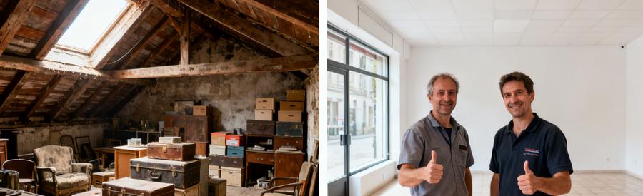 Grenier encombré et local commercial vide après intervention professionnelle de débarras au Puy-en-Velay