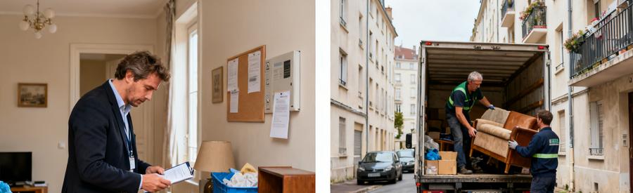 Comparaison entre un appartement T3 en rez-de-chaussée et un T2 au cinquième étage pour débarras à Caen.