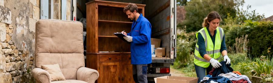 Débarras professionnel dans la Nièvre avec meubles triés pour revente et recyclage.