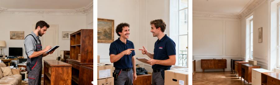 Professionnels inspectant et évaluant des objets pour débarras à Couëron.