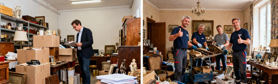 Comparaison d'un studio encombré et d'une maison familiale à Forbach pendant le débarras.