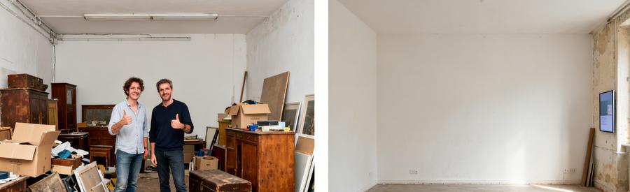 Comparaison avant/après d'un studio à Gradignan, encombré puis débarrassé, illustrant les services de débarras.