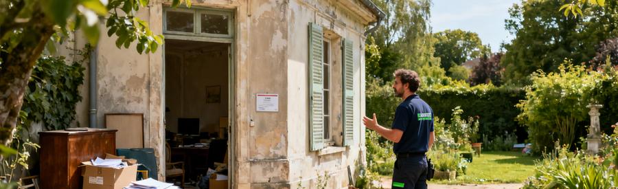 Avant-après d'un débarras à Sèvres, montrant un pavillon encombré puis dégagé et propre.