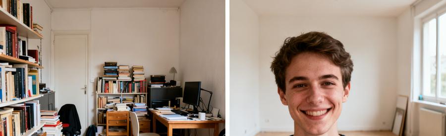 Débarras d'un studio étudiant à Villeneuve-d'Ascq avant et après un service professionnel, montrant satisfaction.