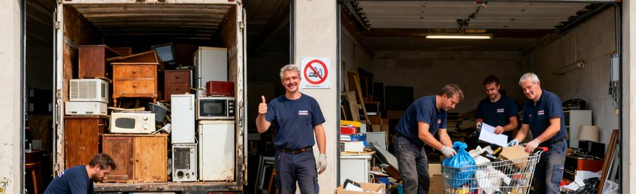 Débarrasseurs professionnels à Valenciennes triant des objets en diverses catégories, recyclage, revente, dons.