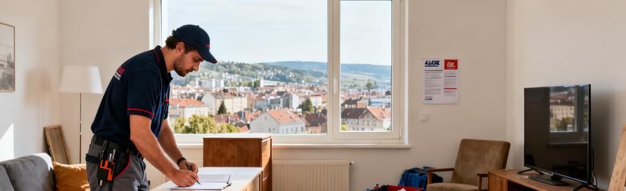 Débarras professionnel dans un appartement à Besançon, évaluant des meubles à enlever.