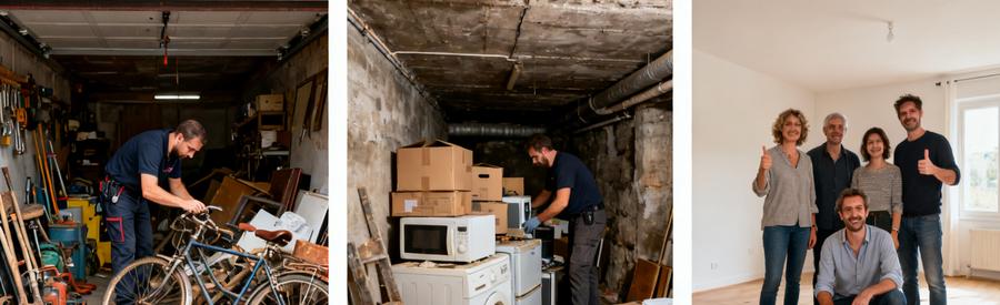 Professionnels du débarras à Marcq-en-Barœul, vidage d'un garage, cave, et appartement en trois étapes.