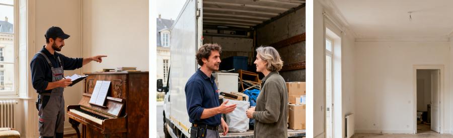 Débarras à Blois : évaluation de meubles anciens, chargement d'encombrants et appartement vide après intervention professionnelle.