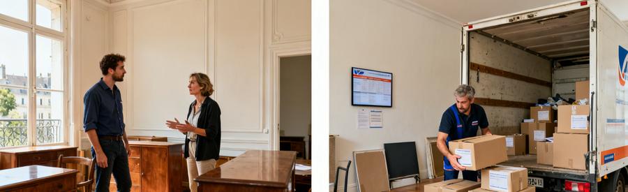 Débarras à Blois, étape par étape : évaluation des meubles et chargement de cartons.