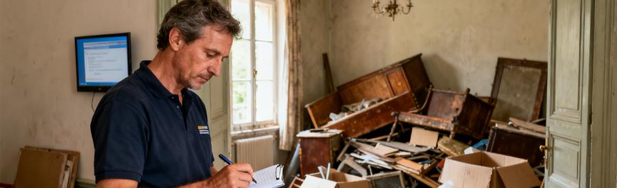 Débarras professionnel en Meurthe-et-Moselle avec évaluation d'une maison et objets encombrants.