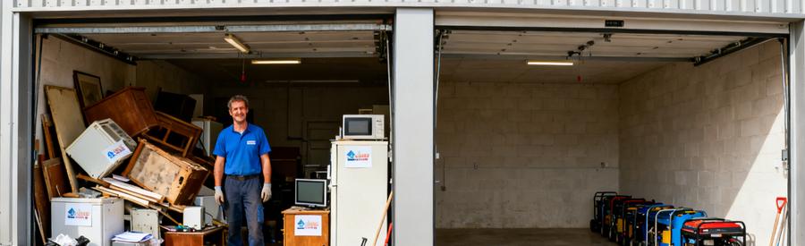 Débarras d'un garage à Marcq-en-Barœul, montrant un avant et après avec tri sélectif.