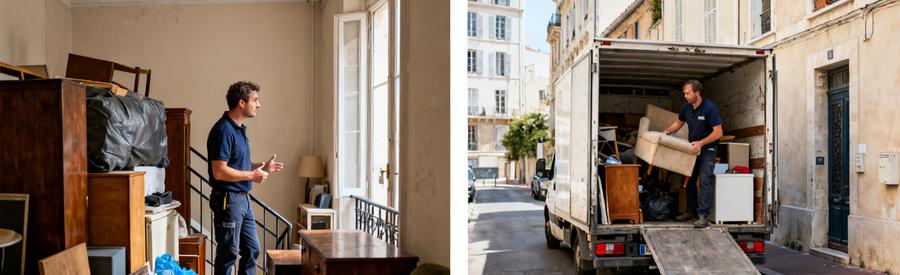 Comparaison entre un débarras complexe au Panier et un débarras simple à Arenc à Marseille 2ème.