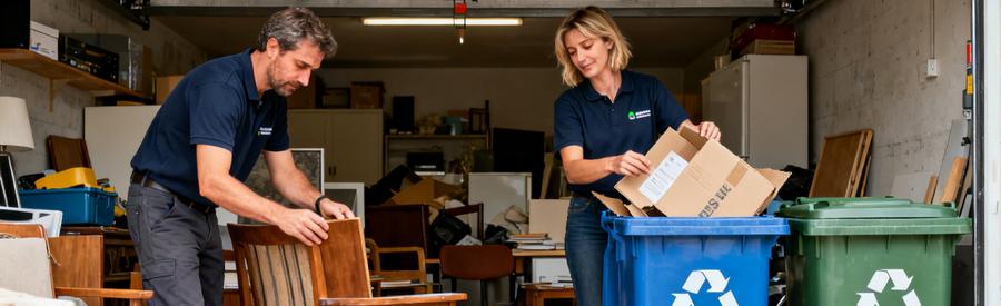 Débarrasseurs à Hérouville-Saint-Clair trient des objets pour le don, la revente et le recyclage.