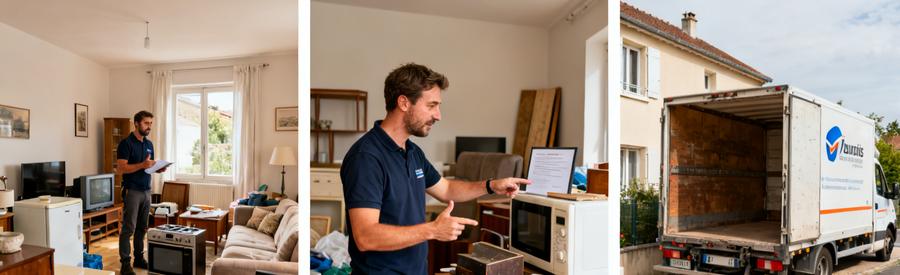 Professionnel évaluant meubles et électroménager à Saint-Priest pour déterminer les options de débarras et de valorisation.