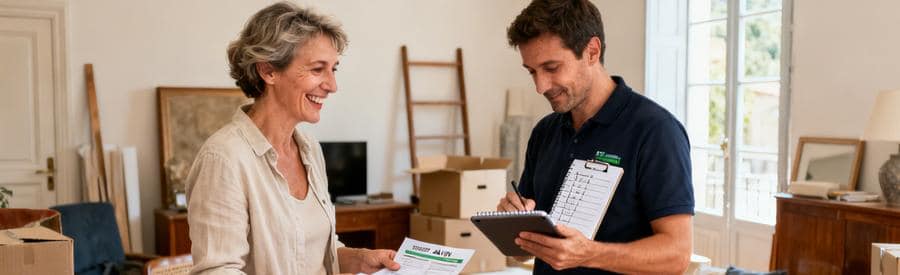 Trois étapes de débarras à Castelnaudary, montrant un processus rapide et efficace pour recevoir des offres.
