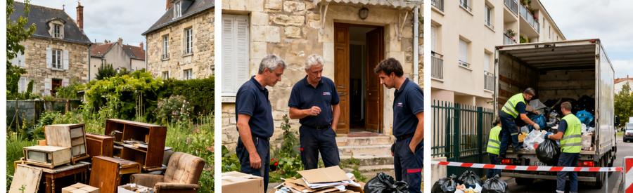 Débarras professionnel à Joué-lès-Tours, montrant des maisons pavillonnaires et un accès restreint aux résidences collectives.