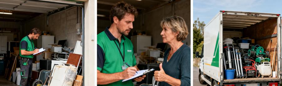 Un professionnel discute des objets à dégager dans le Territoire de Belfort, représentant le service de débarras local et ses étapes.