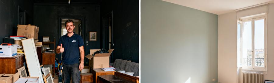 Avant et après : un appartement à Marseille 15 avec un professionnel du débarras, soulignant le changement radical.