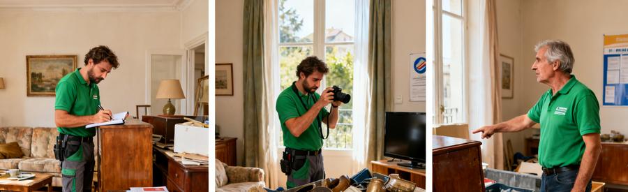 Processus de débarras à Athis-Mons avec évaluation des objets par un professionnel.