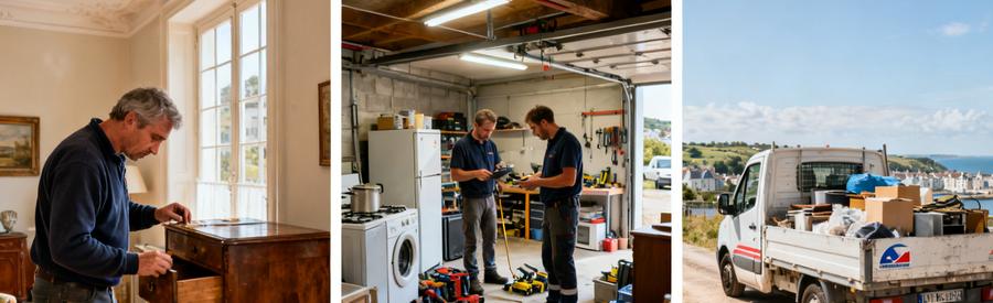 Débarrasseur à Dieppe évaluant meubles anciens, électroménager et outillage pour un service de débarras efficace.
