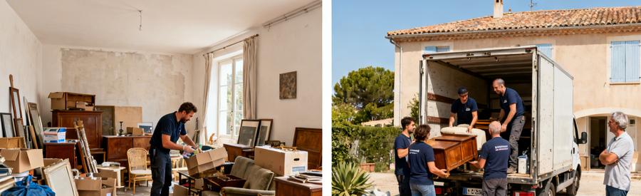 Débarras professionnel à Frontignan, studio encombré et pavillon en désencombrement.