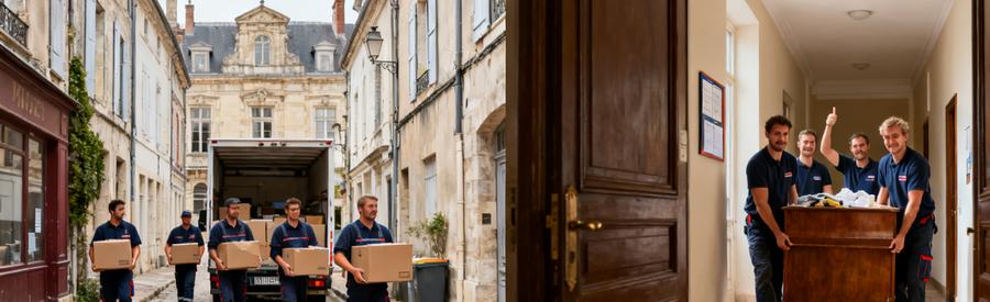 Débarras professionnel à Muret, transport de cartons et meubles dans des ruelles anciennes et étroites.