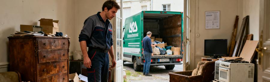 Un professionnel évalue une pièce encombrée à Roubaix pour un service de débarras.