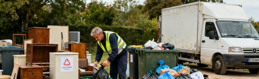 Un professionnel effectue un tri des objets pour recyclage et valorisation dans un cadre de débarras en Eure-et-Loir.