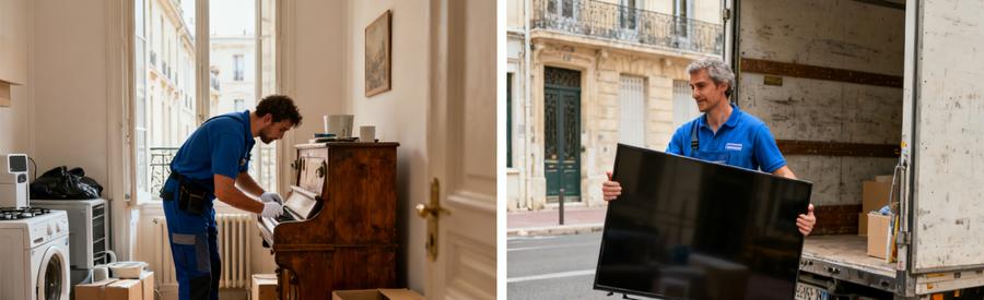 Débarrasseur inspectant des meubles et objets dans un appartement du 5ème arrondissement de Marseille.
