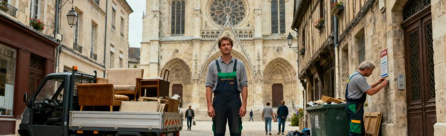 Professionnel du débarras à Auxerre, utilisant un utilitaire compact tout en respectant la réglementation locale.