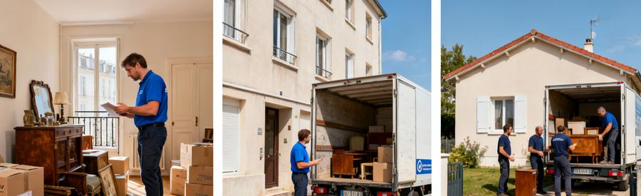Professionnels en débarras évaluent des objets dans un appartement et un pavillon à Cenon, montrant l'importance de l'accessibilité.