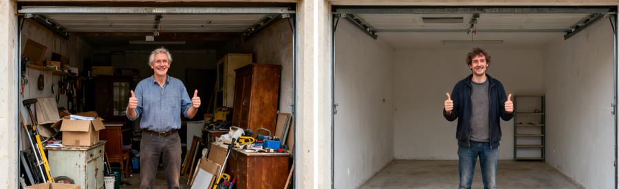 Avant/Après d'un garage à La Garde, montrant un débarras efficace et un espace dégagé.